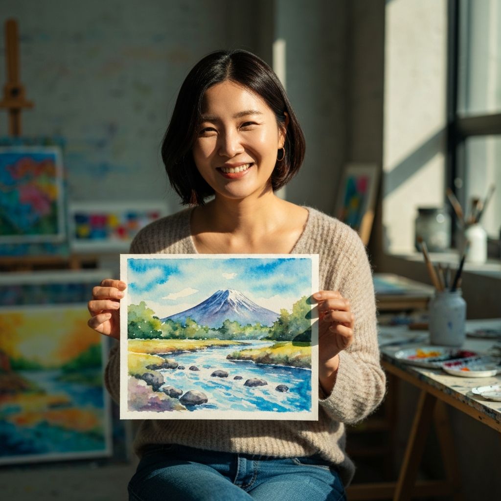 완성된 작품을 들고 있는 수강생